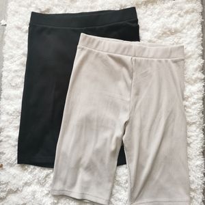 H&M Ribbed Bike Shorts - Black & Beige